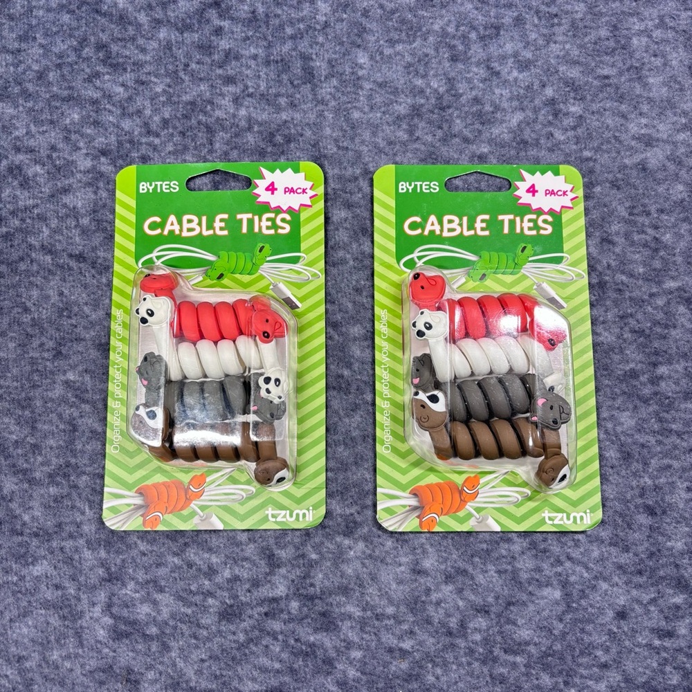 Bytes Cable Ties - Animal Charm 4-Pack (Red, White, Gray, Brown)
